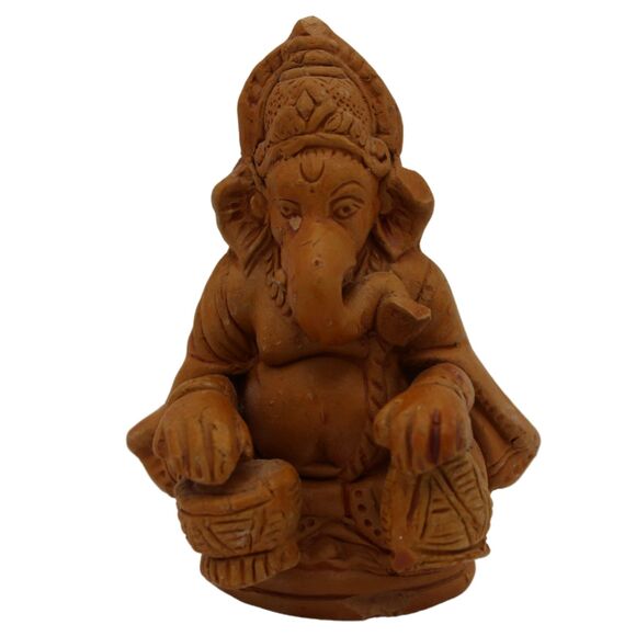 Vintage Clay Ganesha Statue Set of 3 Musical Sangeet Figurines Hindu Deity 3" - Picture 3 of 6